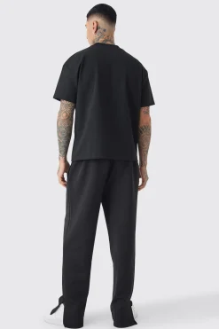 boohooMAN Tall Tricot Embroidered Split Hem Relaxed Fit Trousers | UK| Trousers|Joggers