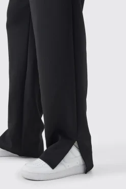 boohooMAN Tall Tricot Embroidered Split Hem Relaxed Fit Trousers | UK| Trousers|Joggers