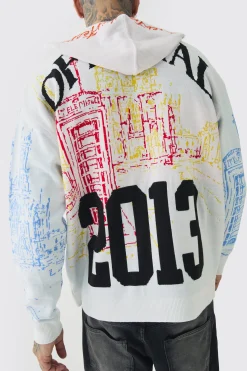 boohooMAN Tall Twenty Thirteen Graphic Knitted Hoodie | UK| Hoodies & Sweatshirts|Knitwear