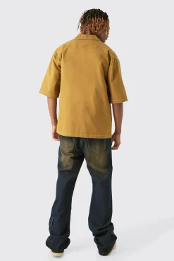 boohooMAN Tall Twill Drop Revere Contrast Stitch Shirt | UK| Shirts