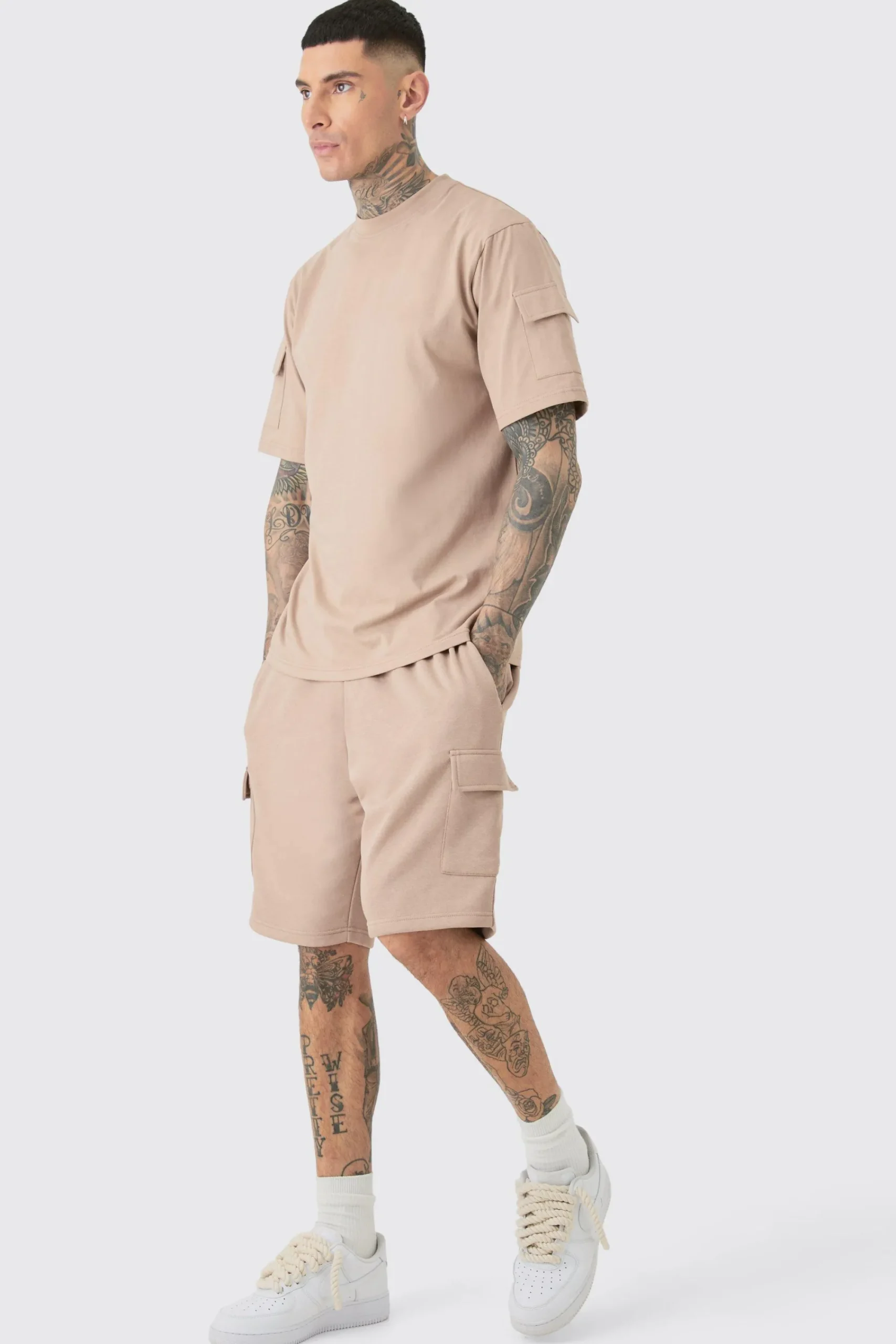 boohooMAN Tall Utility Pocket T-shirt & Cargo Short Set | UK| Shorts|Tracksuits