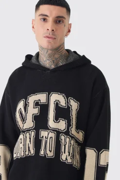 boohooMAN Tall Varsity Distressed Knitted Hoodie | UK| Knitwear|Hoodies & Sweatshirts