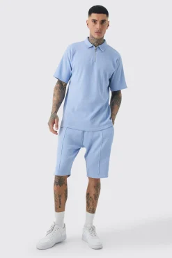 boohooMAN Tall Waffle Polo & Short Set | UK| Sets & Co-Ords|Tracksuits