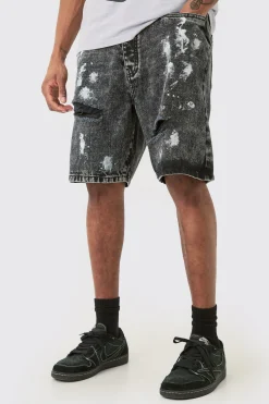 boohooMAN Tall Paint Splatter Relaxed Denim Shorts | UK| Shorts