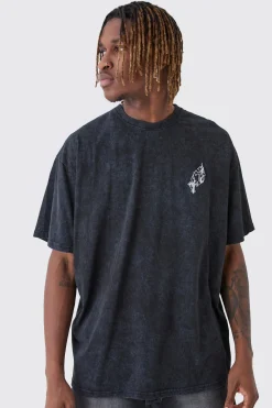 Tall Washed Cross Embroidered T-Shirt | UK^boohooMAN Discount