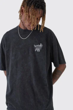 Tall Washed Floral Embroidered T-Shirt | UK^boohooMAN Sale