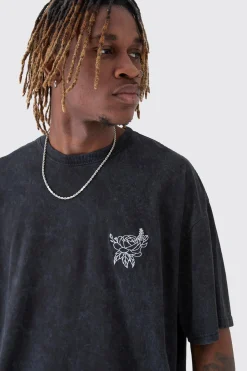 Tall Washed Floral Embroidered T-Shirt | UK^boohooMAN Sale