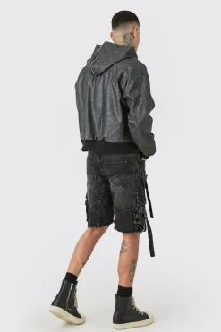 boohooMAN Tall Washed Pu Hooded Bomber | UK| Coats & Jackets