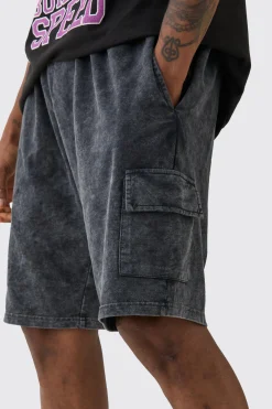 boohooMAN Tall Washed Relaxed Jersey Cargo Shorts | UK| Shorts
