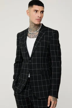 boohooMAN Tall Window Pane Check Skinny Fit Blazer | UK| Suits & Tailoring