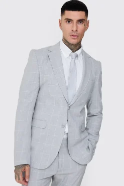 boohooMAN Tall Window Pane Check Skinny Fit Blazer | UK| Suits & Tailoring
