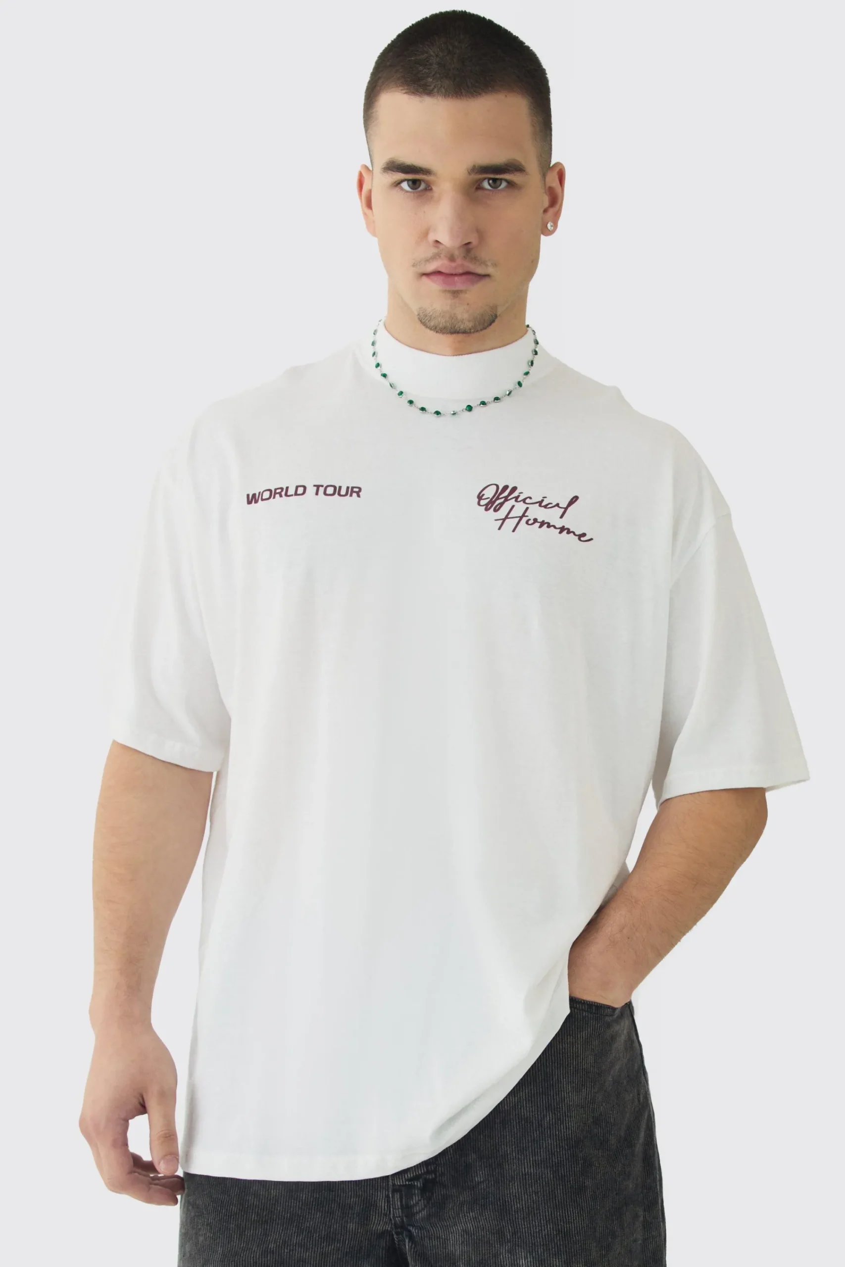 Tall World Tour Extended Neck Oversized T-Shirt | UK^boohooMAN Outlet