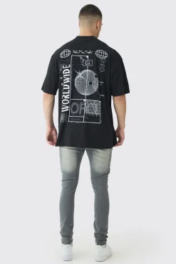 Tall Worldwide Abstract Graphic Extended Neck T-Shirt | UK^boohooMAN Best