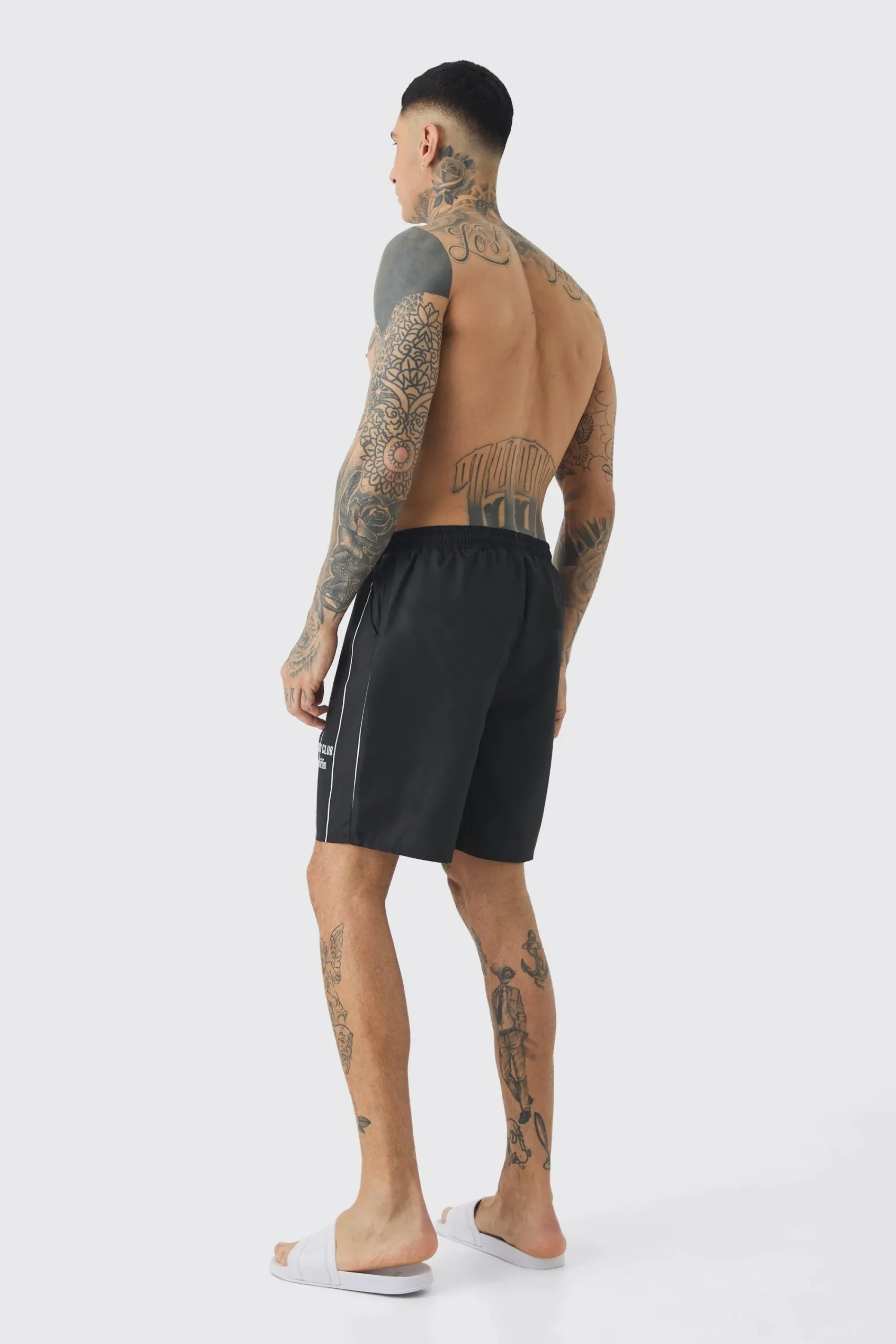 boohooMAN Tall Worldwide Crotch Printed Stripe Swim Shorts | UK| Shorts