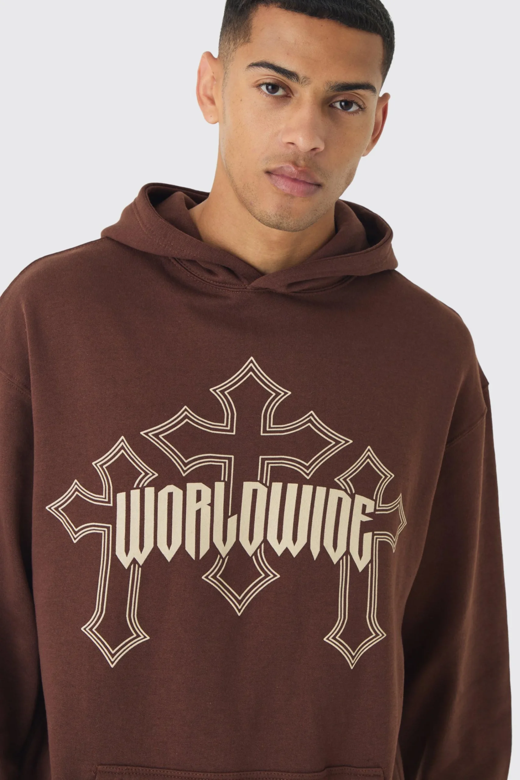 boohooMAN Tall Worldwide Gothic Cross Hoodie & Relaxed Fit Jogger Tracksuit | UK| Tracksuits