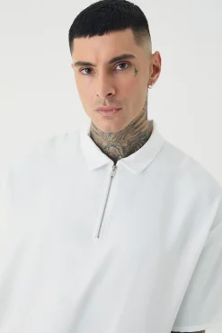 Tall Zip Up Linen Polo In | UK^boohooMAN New