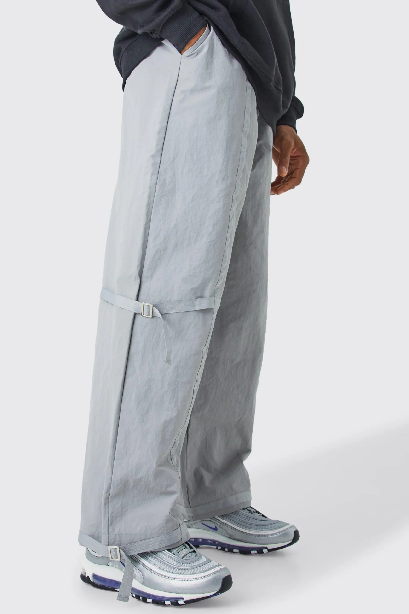 boohooMAN Tape Detail Adjustable Cuff Parachute Pants | UK| Trousers
