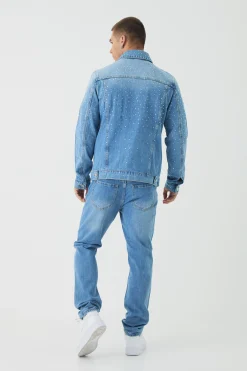 boohooMAN Tapered Rigid Rhinestone Jeans | UK| Trousers|Jeans