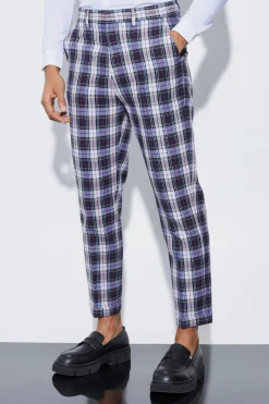 boohooMAN Tapered Tartan Turn Up Hem Trousers | UK| Trousers