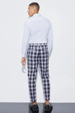 boohooMAN Tapered Tartan Turn Up Hem Trousers | UK| Trousers