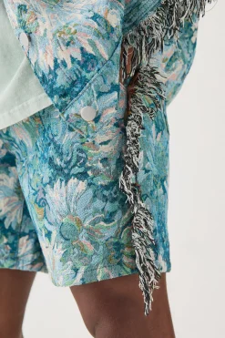 boohooMAN Tapestry Frayed Relaxed Fit Shorts | UK| Shorts