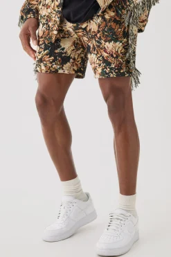 boohooMAN Tapestry Frayed Relaxed Fit Shorts | UK| Shorts