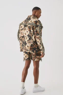 boohooMAN Tapestry Frayed Relaxed Fit Shorts | UK| Shorts
