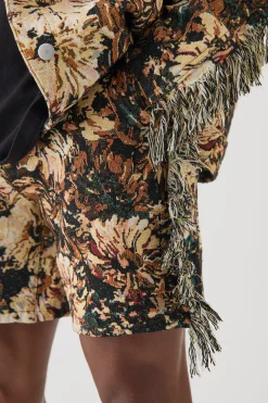 boohooMAN Tapestry Frayed Relaxed Fit Shorts | UK| Shorts