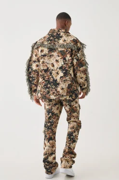 boohooMAN Tapestry Stacked Flared Cargo Trousers | UK| Trousers|Cargos