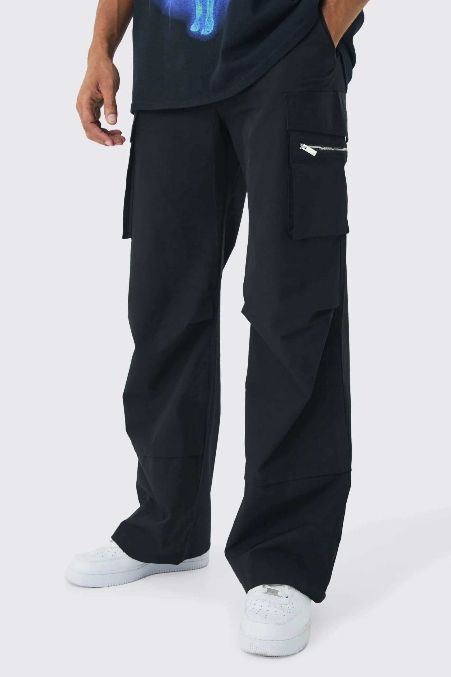 boohooMAN Technical Stretch Cargo Parachute Pants | UK| Trousers|Cargos