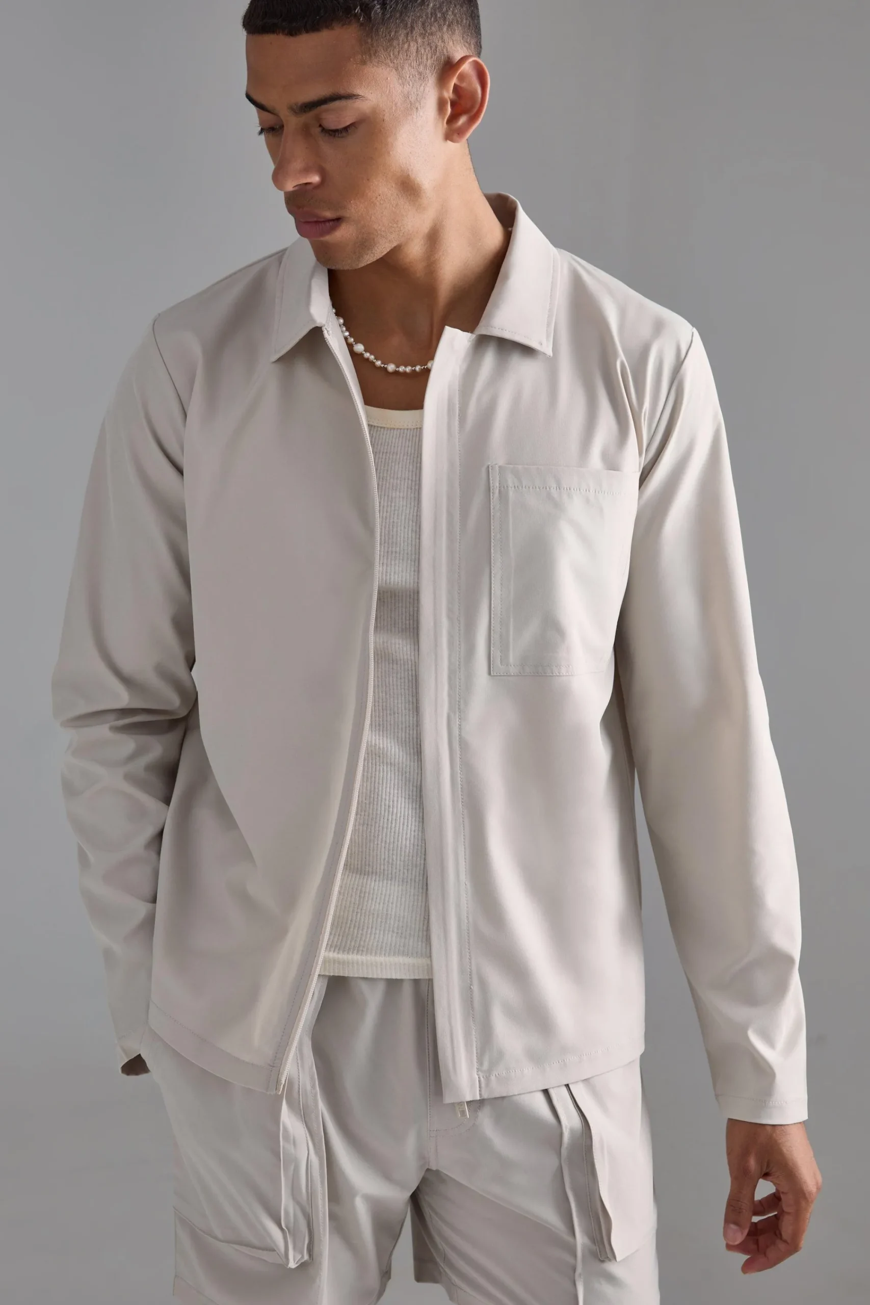 boohooMAN Technical Stretch Concealed Placket Smart Harrington | UK| Sets & Co-Ords|Coats & Jackets