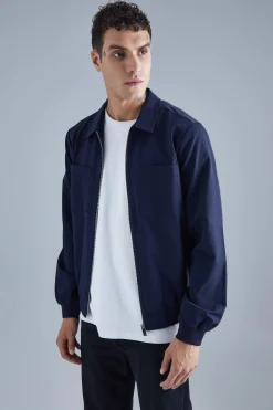 boohooMAN Technical Stretch Harrington With Patch Pockets | UK| Coats & Jackets