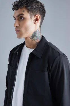 boohooMAN Technical Stretch Harrington With Patch Pockets | UK| Coats & Jackets