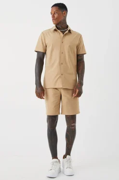 boohooMAN Technical Stretch Shirt & Short | UK| Sets & Co-Ords