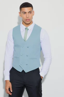 boohooMAN Textured Double Breasted Waistcoat | UK| Suits & Tailoring