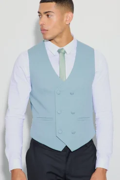 boohooMAN Textured Double Breasted Waistcoat | UK| Suits & Tailoring