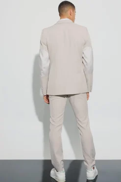 boohooMAN Textured Double Breasted Elbow Patch Blazer | UK| Suits & Tailoring