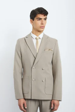 boohooMAN Textured Double Breasted Elbow Patch Blazer | UK| Suits & Tailoring