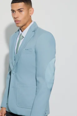 boohooMAN Textured Elbow Patch Slim Fit Blazer | UK| Suits & Tailoring