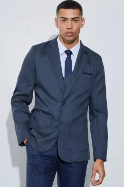 boohooMAN Textured Elbow Patch Slim Fit Blazer | UK| Suits & Tailoring