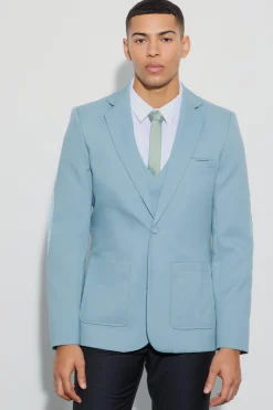 boohooMAN Textured Elbow Patch Slim Fit Blazer & Waistcoat | UK| Sets & Co-Ords