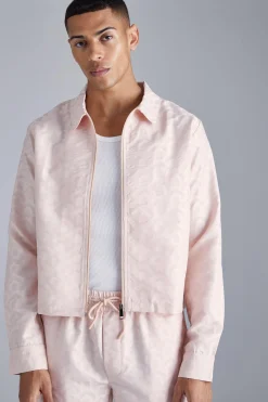 boohooMAN Textured Geo Boxy Zip Through Overshirt | UK| Sets & Co-Ords