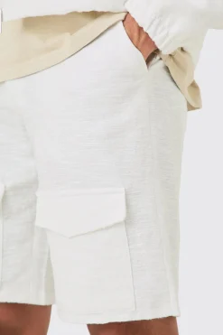 boohooMAN Textured Jacquard Fixed Waist Smart Cargo Shorts | UK| Suits & Tailoring|Shorts