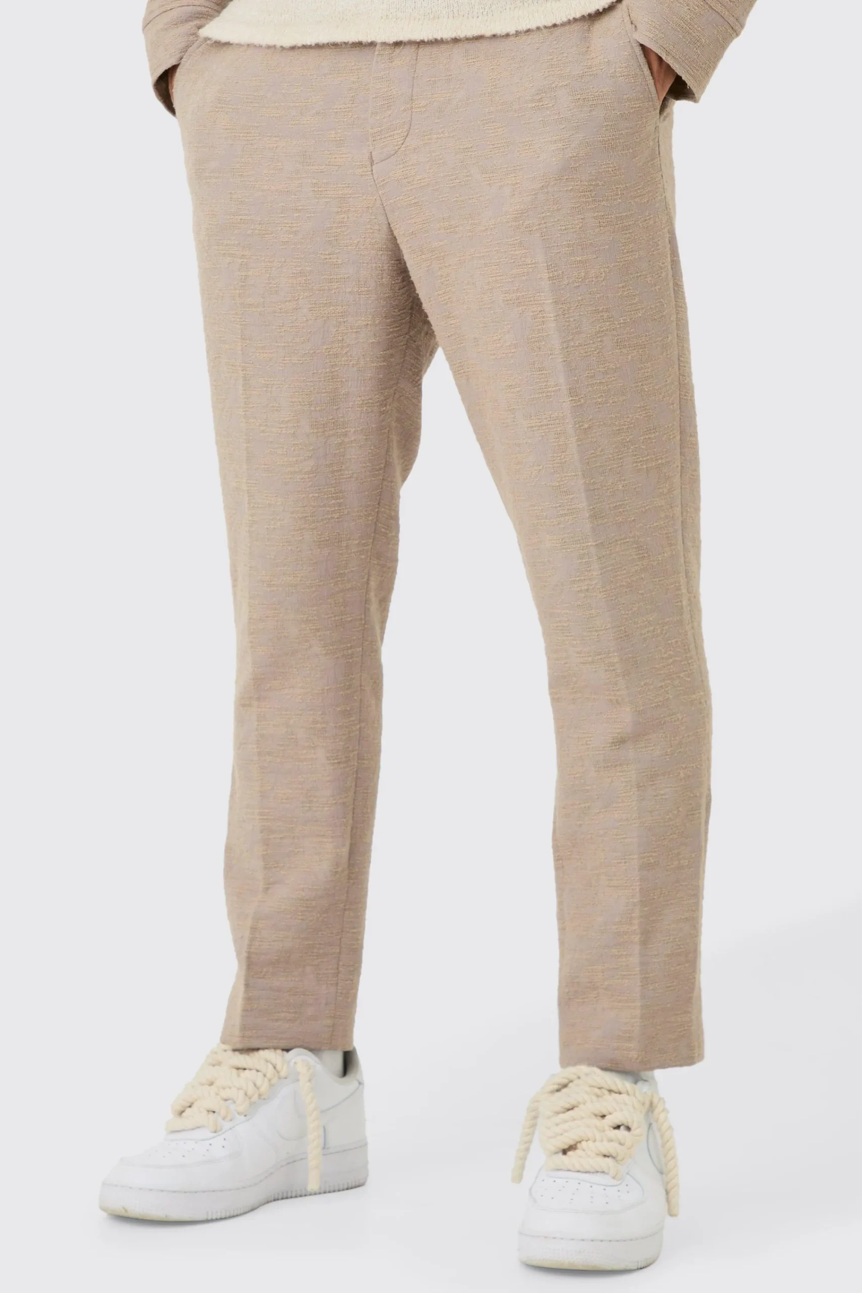 boohooMAN Textured Jacquard Fixed Waist Smart Tapered Trousers | UK| Suits & Tailoring|Trousers