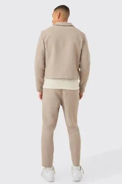 boohooMAN Textured Jacquard Smart Harrington Set | UK| Sets & Co-Ords