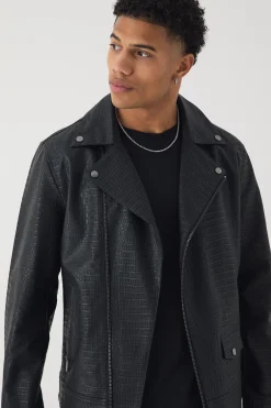 boohooMAN Textured PU Biker Jacket In | UK| Coats & Jackets