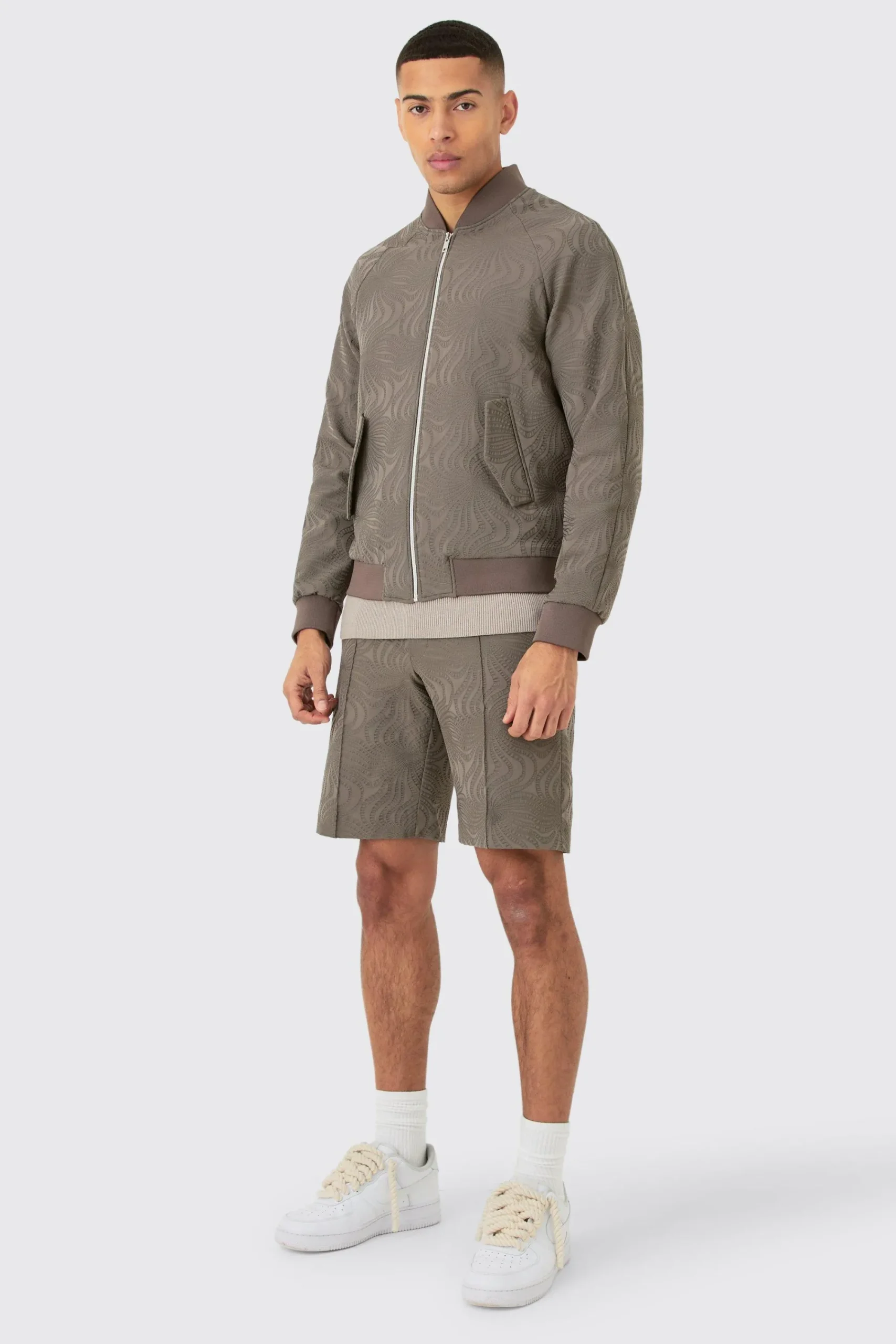 boohooMAN Textured Regular Fit Tailored Bomber Set | UK| Sets & Co-Ords