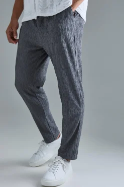 boohooMAN Textured Satin Elasticated Waist Tapered Trousers | UK| Suits & Tailoring|Trousers
