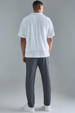 boohooMAN Textured Satin Elasticated Waist Tapered Trousers | UK| Suits & Tailoring|Trousers