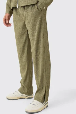 boohooMAN Textured Satin Elasticated Waist Split Hem Trousers | UK| Suits & Tailoring|Trousers